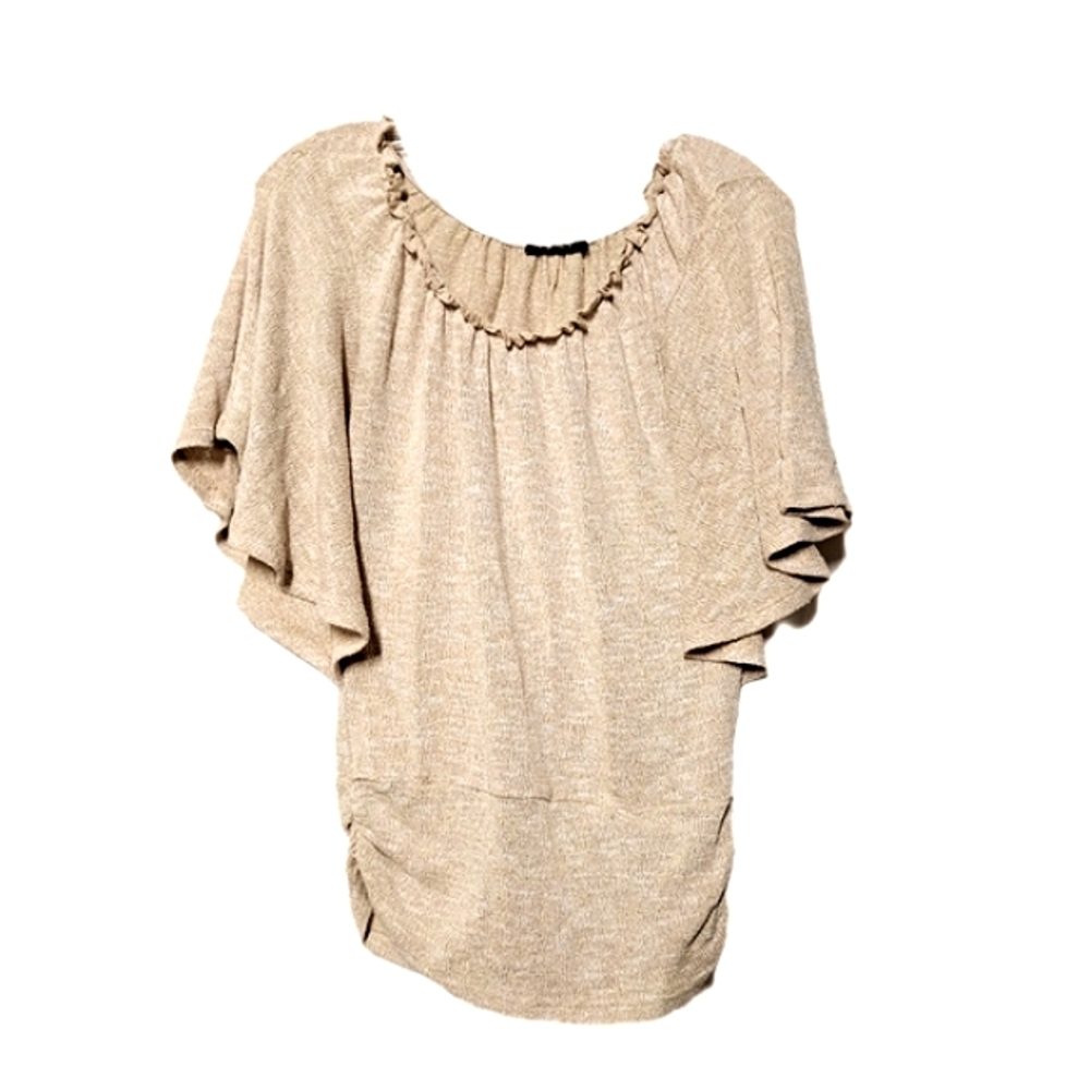Boho Peasant Top with Flutter Sleeves and Lightweight Knit Fabric